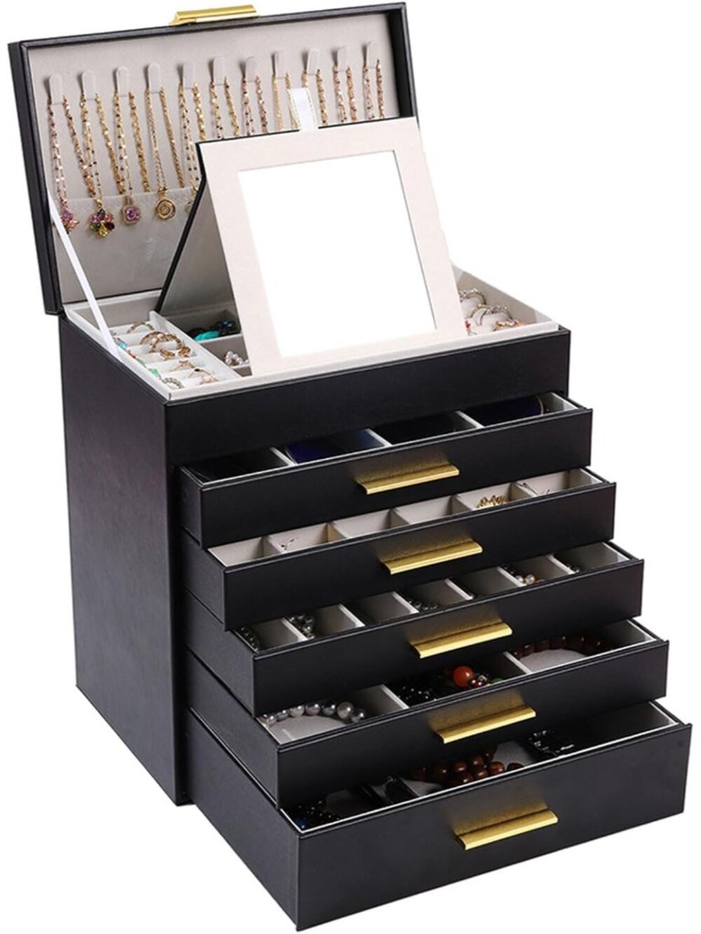 Space-Saving Dustproof Jewelry Holder - 6-Layer Organizer for Necklaces & Rings